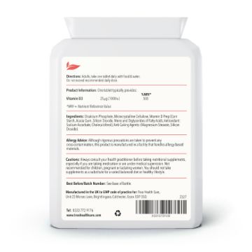 Picture of Vitamin D3 25mcg 1000iu 180 Vegan Tablets